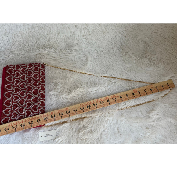 Francesca Clutch Evening Bag Gold Red Beaded Heart Chain Shoulder Strap NWT - Picture 9 of 12